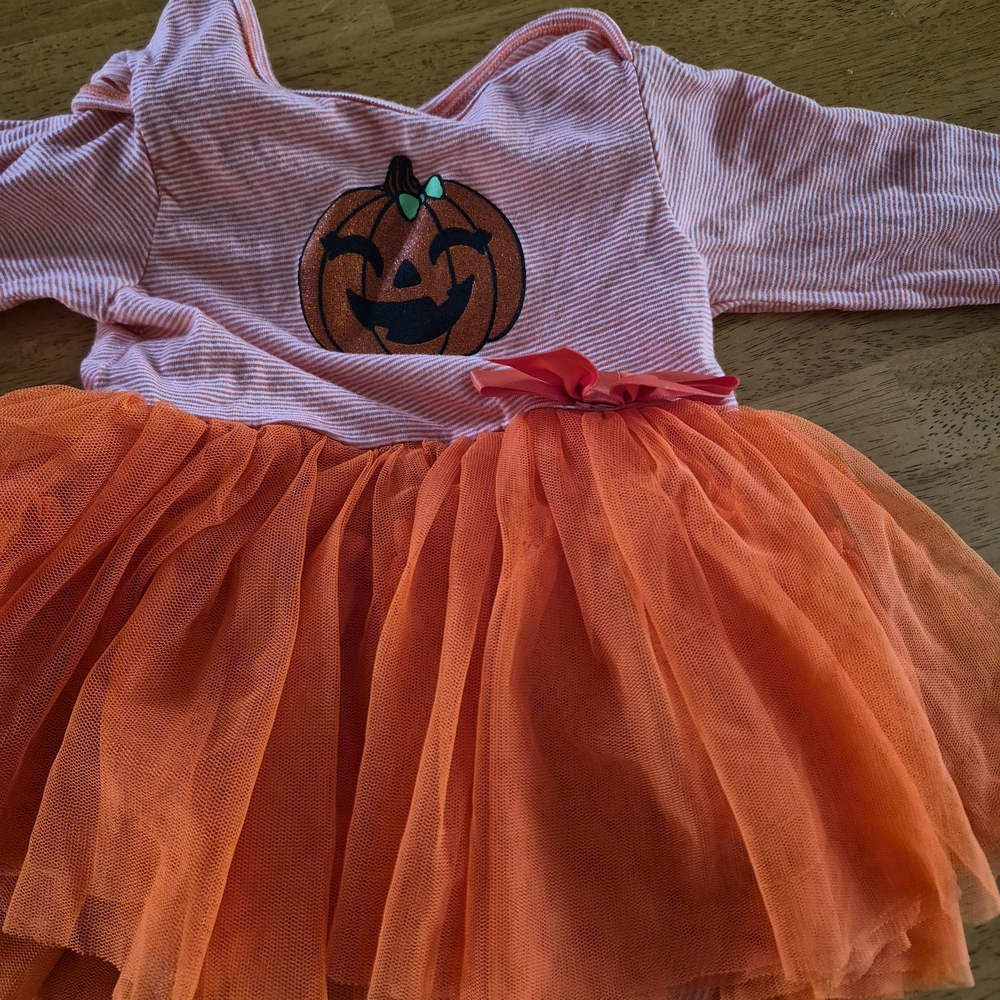 The Children's Place Pumpkin Dress with Orange Tulle. Snap Bottom, Adorable.